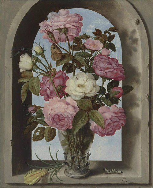 Still-life with Roses in a Glass Vase, 1619, Ambrosius Bosschaert