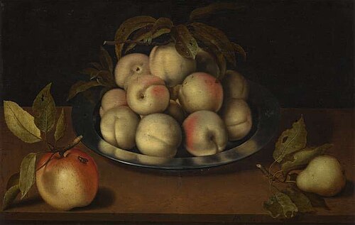 Peaches on a Tin Plate, 1620, Ambrosius Bosschaert