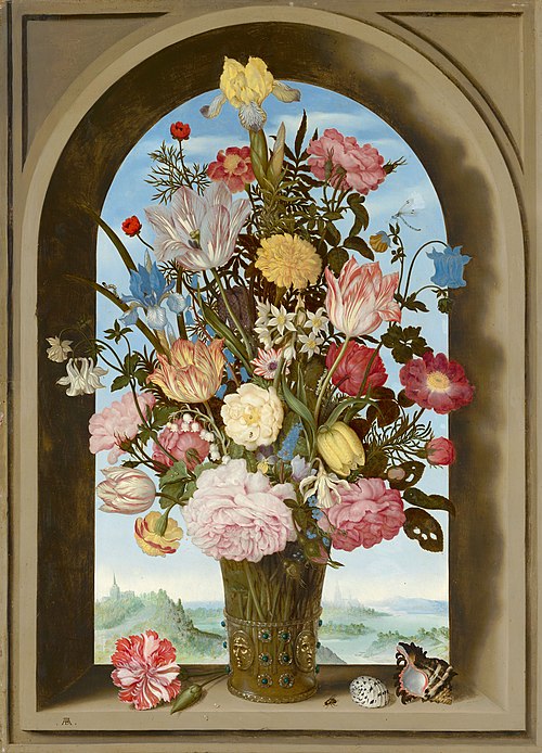Vase of Flowers in a Window Niche, 1618, Ambrosius Bosschaert