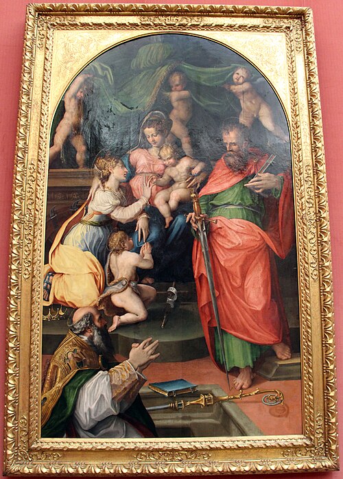 Thronende Madonna mit Heiligen Katharina von Alexandrien, Paulus, Augustinus und dem Johannesknaben, 1540, Prospero Fontana
