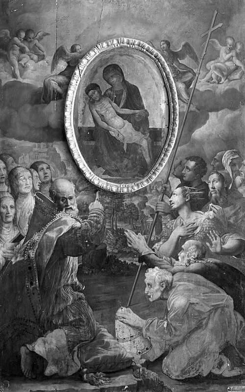 Lamentation of Christ with worshipping male and female figures (Two Pieces), 1568, Prospero Fontana