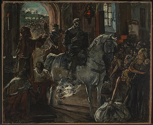 Tilly empfängt den Segen während der Schlacht bei Wimpfen, 1882, Wilhelm Trübner