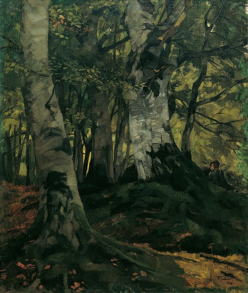 Buchenwald mit Liebespaar, 1876, Wilhelm Trübner