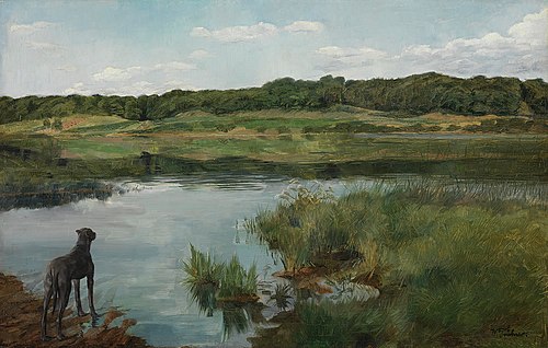Am Wesslinger See, mit Dogge, 1876, Wilhelm Trübner