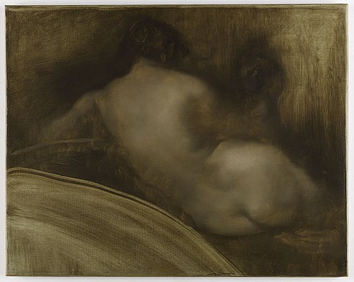 Esquisse pour le salon des Sciences de l'Hôtel de Ville de Paris : femme nue de dos, figure d'écoinç, 1890, Eugène Carrière