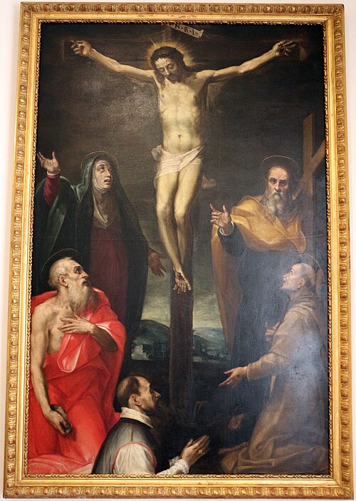 crocifissione con santi e il donatore francesco maria piccolomini, 1583, Alessandro Casolani