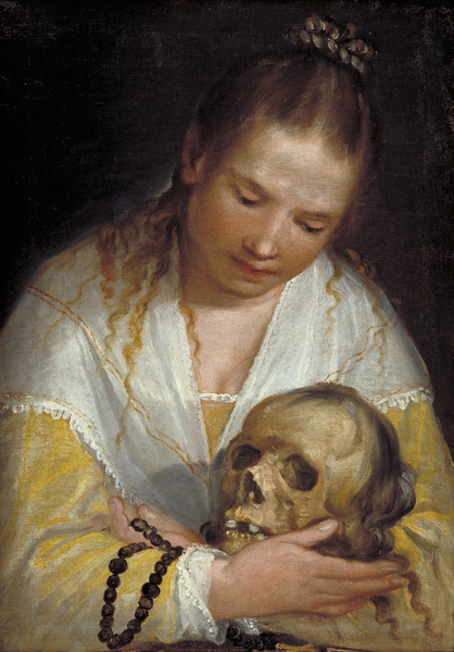 Jeune femme contemplant un crâne, 1591, Alessandro Casolani