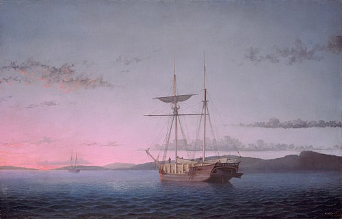 Lumber Schooners at Evening on Penobscot Bay, 1863, Fitz Henry Lane