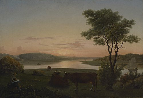 New England Inlet with Self-Portrait, 1848, Fitz Henry Lane