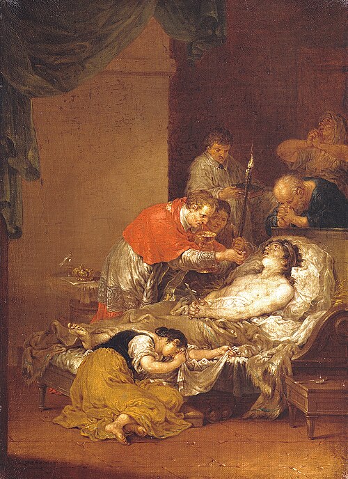 Saint Borromeo hands Supper to a person suffering from the plague, 1787, Januarius Zick