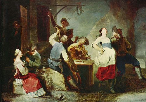 Tanzende Bauern vor Schenke, 1755, Januarius Zick