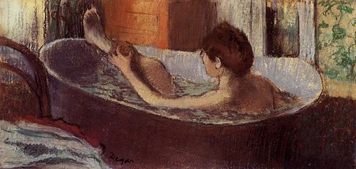 Femme dans son bain s'épongeant la jambe, 1883, Edgar Degas