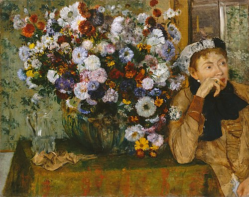 Femme assise à côté d'un vase de fleurs, 1865, Edgar Degas