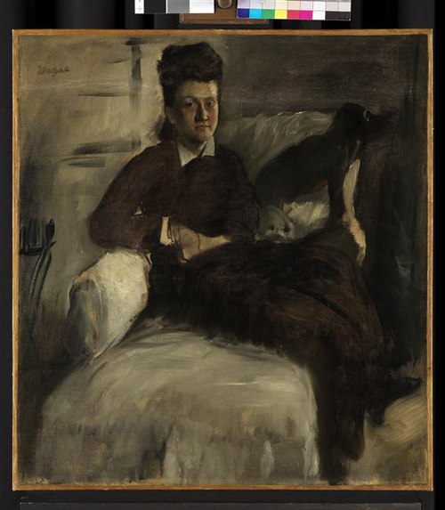 Mme Jeantaud in an Armchair with Two Dogs, 1877, Edgar Degas