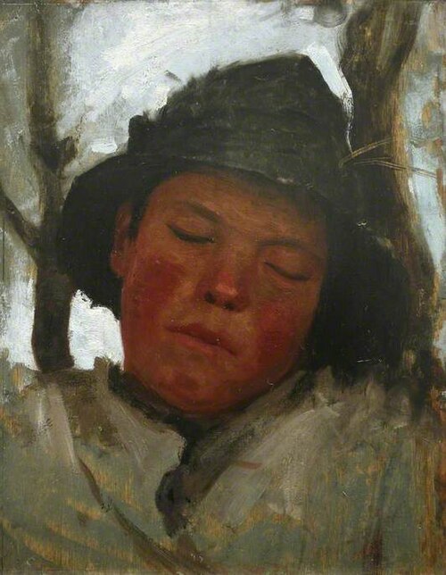 Boy Asleep in a Sou'wester (recto), 1882, Henry Scott Tuke
