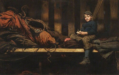Dinner Time – Ambrose Rouffignac in the Sail Loft, 1883, Henry Scott Tuke