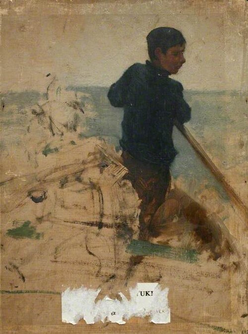 Sketch of a Boy Sculling a Boat (verso), , Henry Scott Tuke