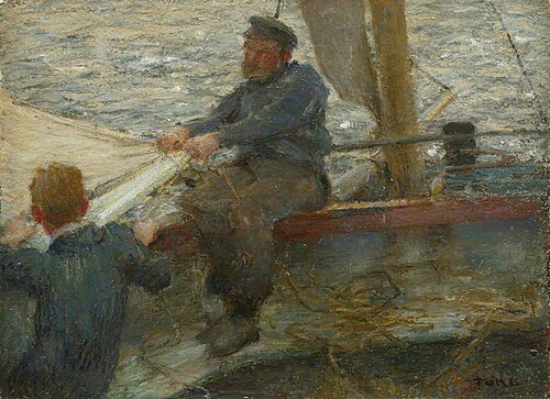 Sketch for 'Reefing the Mainsail', 1903, Henry Scott Tuke