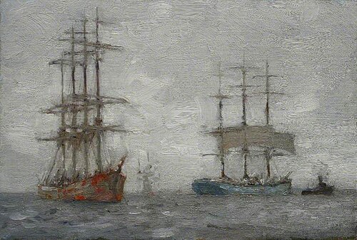 Sailing Ships and a Tug, , Henry Scott Tuke