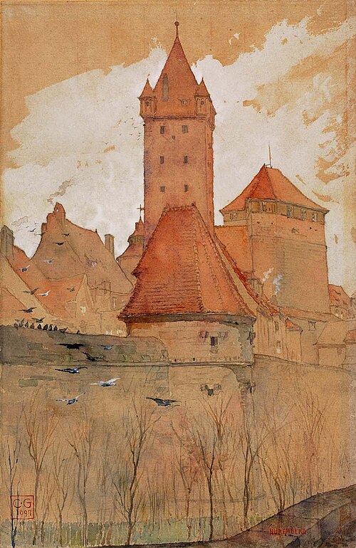 Towers from the City Wall, Nuremberg, 1897, Cass Gilbert