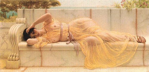 Girl in a yellow drape, 1901, John William Godward