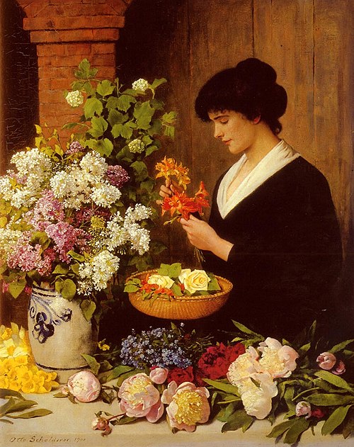 girl with flowers, 1900, Otto Scholderer