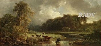 Landscape with river+ cows, 1850, Eduard Schleich