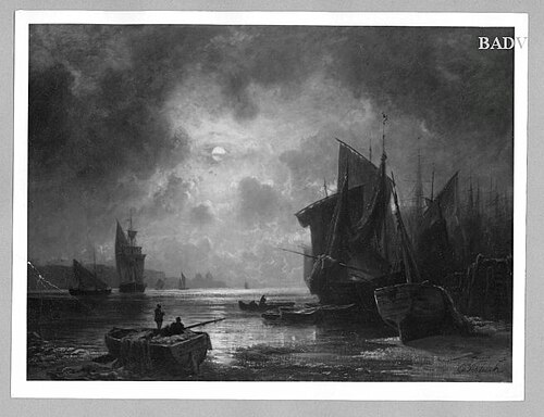 Harbour at moon-light, 1850, Eduard Schleich