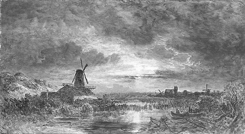 Windmühlen im Mondschein, , Eduard Schleich