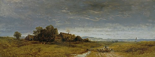 Oberbayerische Ebene mit heimziehender Schafherde, , Eduard Schleich