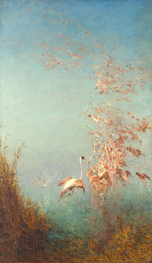Envol de flamants roses, étang de Vaccarès, 1892, Félix Ziem