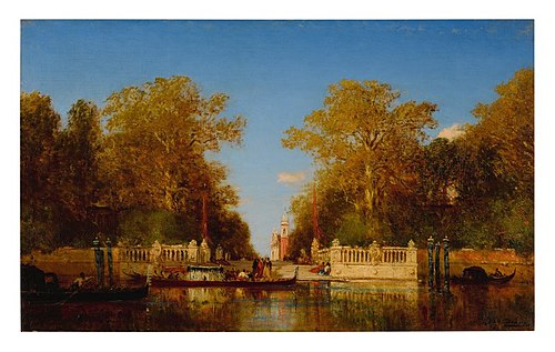 Gondolas in Front of the French Garden, , Félix Ziem