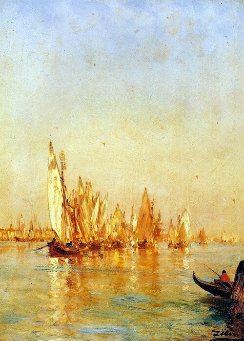 Boats in Venice, , Félix Ziem