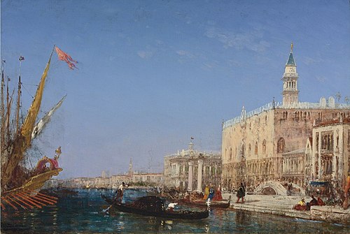 Gondoles devant le quai des Escavons et le pont de la Paille, , Félix Ziem
