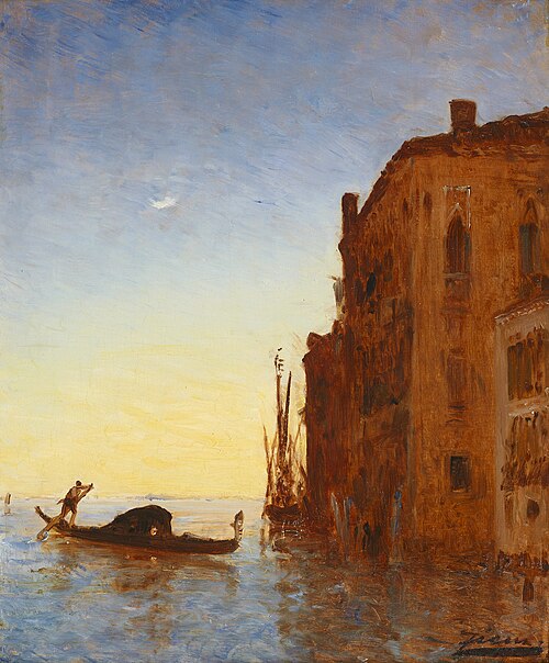 Gondola on the lagoon, , Félix Ziem