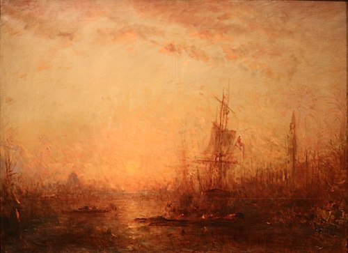 Venise, grand canal avec le campanile au coucher de soleil, , Félix Ziem