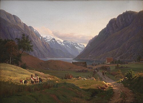 View of Odda at the Sør Fjord in Hardanger, Norway. Morning Light, 1836, Louis Gurlitt