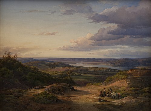 A Landscape near Himmelbjerget, Jutland. In the Foreground a Gypsy Family, 1842, Louis Gurlitt