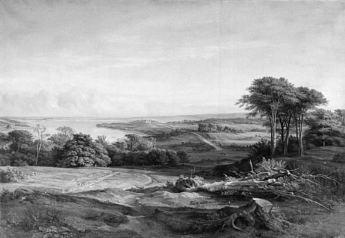 Udsigt over Skanderborg fra Edelsborgmark, 1842, Louis Gurlitt