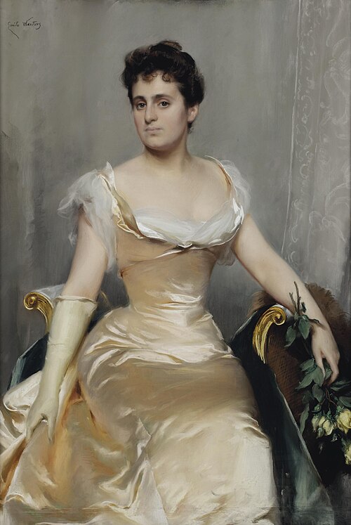 Elegant lady in a silk dress, 1897, Émile Wauters