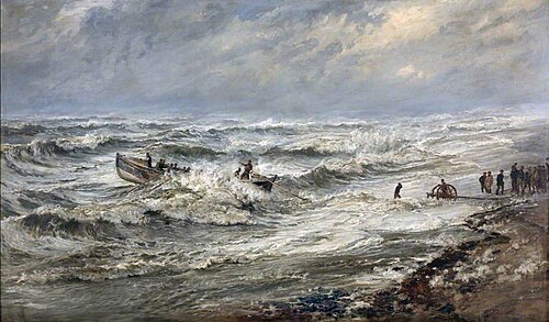 Launching the Lifeboat, Coast of Cumberland, 1876, Henry Moore