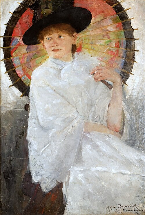 Portret młodej kobiety z czerwoną parasolką (Portret siostry artystki z czerwoną parasolką), 1888, Olga Boznańska