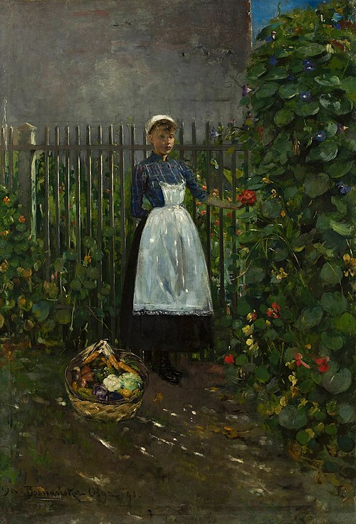 Girl with a basket of vegetables in a garden., 1891, Olga Boznańska