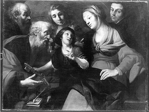 Christus als Knabe, Maria, Petrus, zwei Heilige und ein Geistlicher, , Francesco Rustici