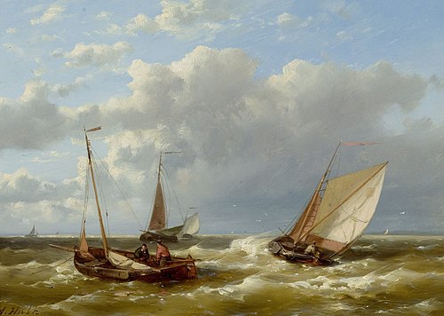 Marine / Beach scene with fisherman, , Abraham Hulk sr