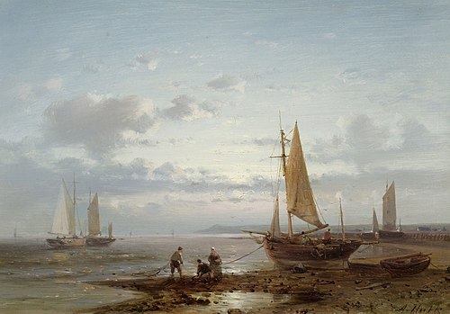 Marine / Beach scene with fishermen (2), , Abraham Hulk sr