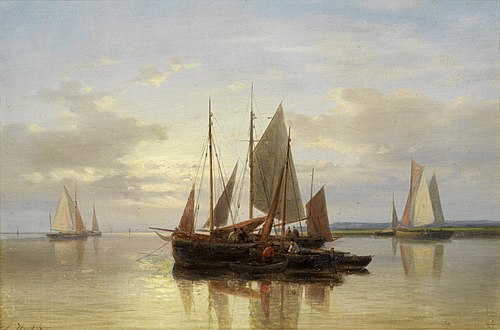 Fishing boats in calm water, , Abraham Hulk sr