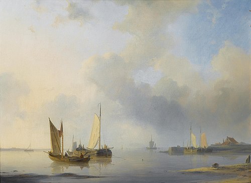 Dutch barges in a calm, 1844, Abraham Hulk sr