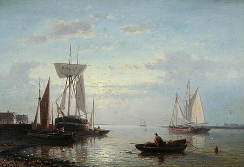 Coastal Scene with Beached Vessels, Evening, , Abraham Hulk Senior