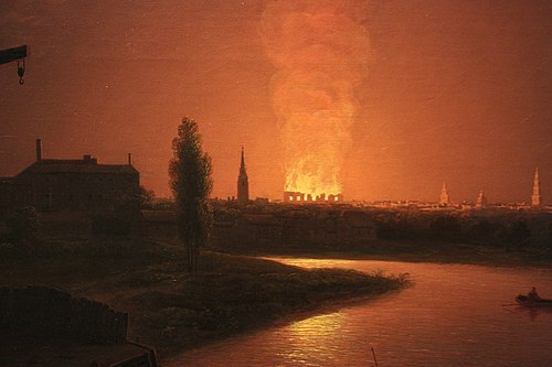Old Drury Lane Theatre on fire 1809, 1809, Abraham Pether